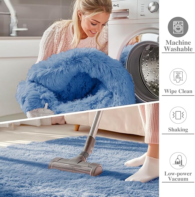 OLANLY 2x8 Machine Washable Runner Rugs for Hallway, Soft Fluffy Shaggy Bedside Rugs for Bedroom, Living Room, Indoor Floor Carpet for Kids Girls and Boys, Home Decor Aesthetic, Blue