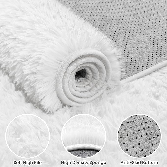 8x10 Area Rugs for Living Room:Ultra Soft Fluffy Shag White Rugs for Bedroom, Non-Slip Large Fuzzy Plush Rug Indoor Floor Carpet for Nursery Kids Boys Girls Room, Dorms, Playroom, Modern Home Decor