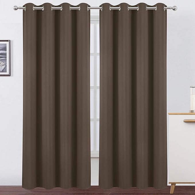 LEMOMO Chocolate Brown Thermal Blackout Curtains/52 x 95 Inch/Set of 2 Panels Room Darkening Curtains for Bedroom