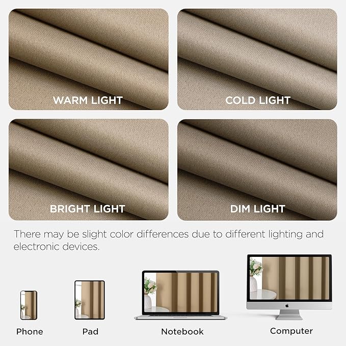Joydeco Blackout Patio Sliding Door Curtains 108 Inches Long, Grommet Privacy Room Divider Curtains, Extra Wide Thermal Blackout Drapes for Bedroom Living Room (Light Beige, 100Wx108L, 1 Panel)