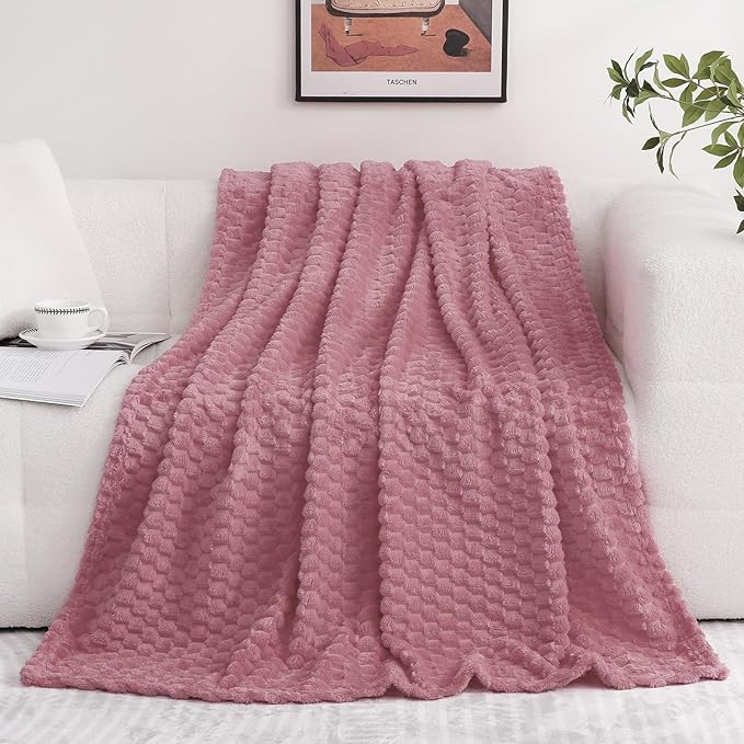 Dusty Pink Throw Blanket 108"×90" inches Gifts for Mom Fuzzy 3D Jacquard Decorative Flannel Fleece Super Soft Plush Cozy Blanket for Couch Sofa Chair Lightweight