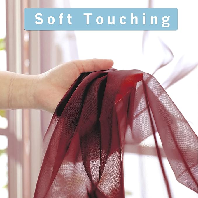 OWENIE Sheer Curtains 96 Inch Long, Elegant Sheer Curtains for Bedroom, Window Voile Sheer Curtain Panels/Drapes/Treatment for Living Room, 2Pcs, Each 42" W x 96" L, Burgundy