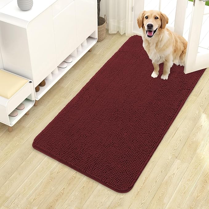 OLANLY Dog Door Mat for Muddy Paws 40x24, Absorbs Moisture and Dirt, Absorbent Non-Slip Washable Doormat, Quick Dry Chenille Mud Mat, Entry Indoor Entryway Carpet for Inside Floor, Caramel Russet