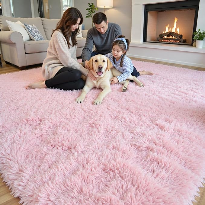 Rugs for Living Room 8x10, Alfombras para Salas Fluffy Shag Large Fuzzy Plush Soft Area Rug, Shaggy Carpets for Bedroom, Kids Boys Girls Home Decor Aesthetic(8 x 10, Pink)