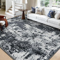 Washable Area Rugs Square 10ft Non-Slip Modern Abstract Soft for Living Room Entryway Bedroom Nursery, Print Pattern, Black Navy Blue Gray