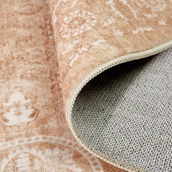 2x3 Entryway Area Rug Washable - Neutral Small Entry Rug Kitchen Rug Runner Vintage Soft Floor Mat Non Slip Indoor Farmhouse Carpet for Bedroom Bathroom Living Room (Brick)