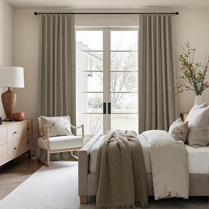 Pitalk Living Room Curtains 102 Inches Long for 103 Inch Tall Window Drape 100% Blackout Curtains for Bedroom Cold Weather Thermal Insulated Noise Reduction Curtain Farmhouse Style 2 Panels Dark Taupe