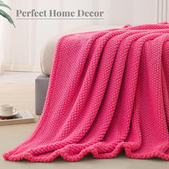 Whale Flotilla King Size Fuzzy Fleece Blanket for Bed, 90x104 Inch Fluffy Warm Soft Jacquard Blankets for All Season, Lightweight and Cozy, Hot Pink