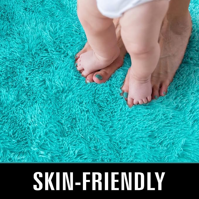 TWINNIS Super Soft Shaggy Rugs Fluffy Carpets, 5x8 Feet, Indoor Modern Plush Area Rugs for Living Room Bedroom Kids Room Nursery Home Decor, Upgrade Anti-Skid Rectangular Fuzzy Rug, Blue