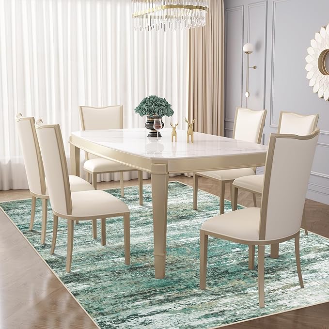 XLUEZ 6x9 Area Rugs for Living Room, Washable Modern Abstract Large Area Rug Neutral Soft Non Slip Kids Rug Stain Resistant Indoor Carpet for Bedroom Nursery Dining Room Playroom(Green, 6'x9')