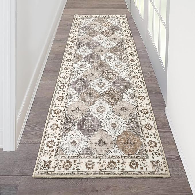 HEBE Hallway Runner Rug 2'x6' Washable Vintage Distressed Area Rugs Non Slip Laundry Rug Runner Boho Floor Carpet Runners for Hallways Entryway Laundry Room Kitchen Bathroom