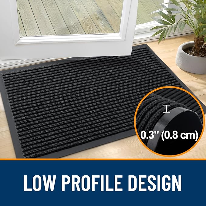 OLANLY Front Door Mat Indoor Outdoor Entrance, 2-Pack 59 x 23 Inch, Waterproof Heavy Duty Doormat, Fade Resistant, Low Profile, Easy Clean Patio Porch Welcome Floor Mats for Entry, Black