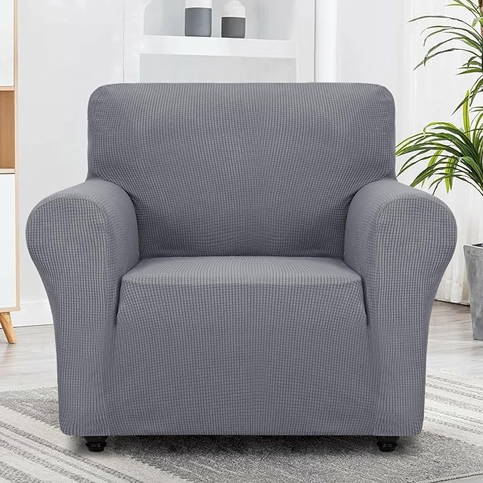 ZNSAYOTX Super Stretch Chair Slipcover Universal Sofa Chair Covers for Living Room Dogs Pet Furniture Protector Spandex Armchair Slipcovers with Anti Slip Foam Sticks (Light Grey, Chair)