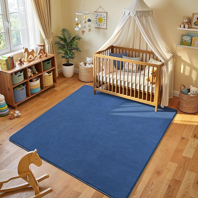 Amearea 5x5 Square Area Rugs for Bedroom Living Room, Modern Blue Thickened Memory Foam Rug, Fluffy Indoor Washable Rugs Non Slip Minimalist Carpet for Kids Boys Girls Dorm Nursery Room Decor