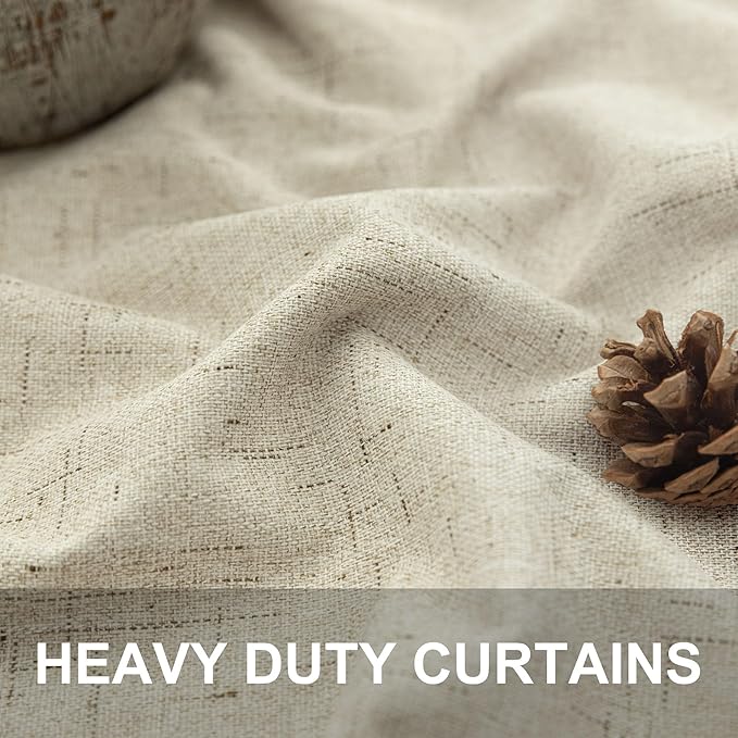 Linen Textured Boho 100% Blackout Small Window Curtains 45 inch Length 2 Panels Country Curtain for Kitchen Door Bathroom Bedroom Living Room Darkening Short Cafe Drape Back Tab Rustic Farmhouse Beige