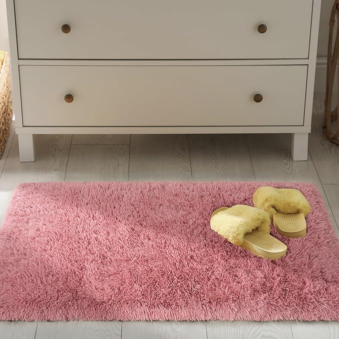 Chicrug Soft Runner Rug for Bedroom Living Room Plush Fluffy Rug 2x4 Feet, Shag Furry Runner Carpet Non Shedding for Nursery Children Kids Girls Room Home Decorative, Blush