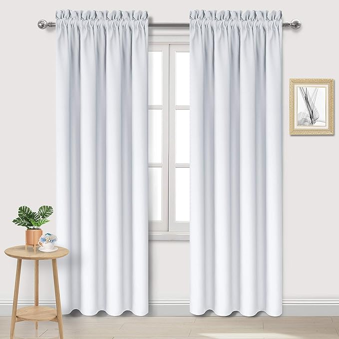 DWCN Blackout Curtains for Bedroom – Thermal Insulated Energy Saving Drapes for Living Room, Greyish White, W 38 x L 84 Inch, Set of 2 Rod Pocket Curtain Panels