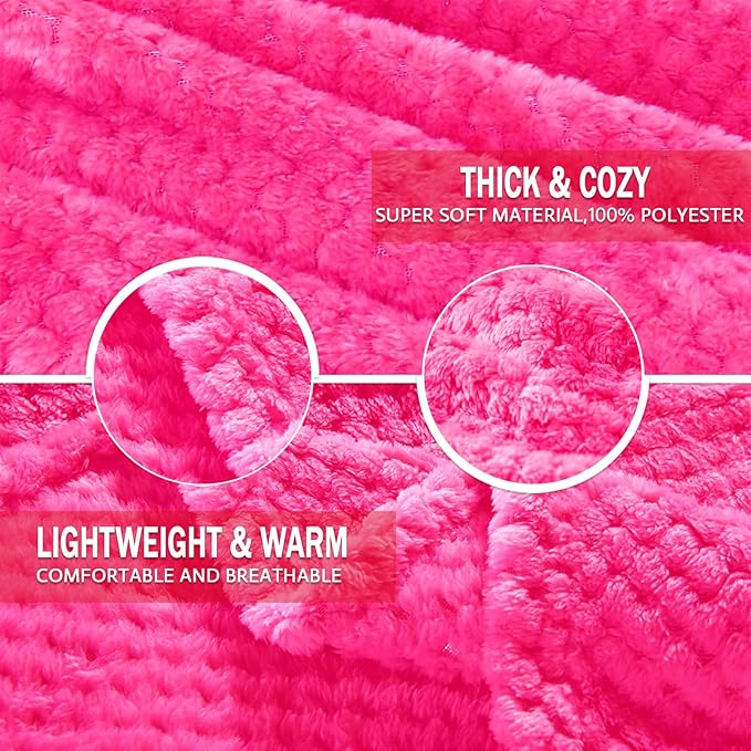 Exclusivo Mezcla Fleece Bed Blanket Twin Size, Super Soft and Warm Blankets for Couch, Sofa and Bed Waffle Textured, Cozy, Fuzzy and Lightweight (Hot Pink, 90x66 Inches)