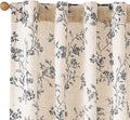 Lazzzy Black Floral Linen Curtains 84 Inch Farmhouse Back Tab Drapes for Living Room Bedroom Light Filtering Vintage Grandmillennial Rod Pocket Curtains, 2 Panels, W38 x L84, Black on Beige