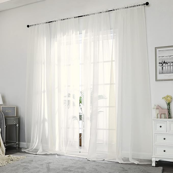 Chyhomenyc Ivory Sheer Curtains 84 Inches Long, Light Filtering Solid Color Window Sheer Curtain Panels, Elegant Rod Pocket Curtains Drapes for Living Room Bedroom, 2 Panels, 42" W x 84" L