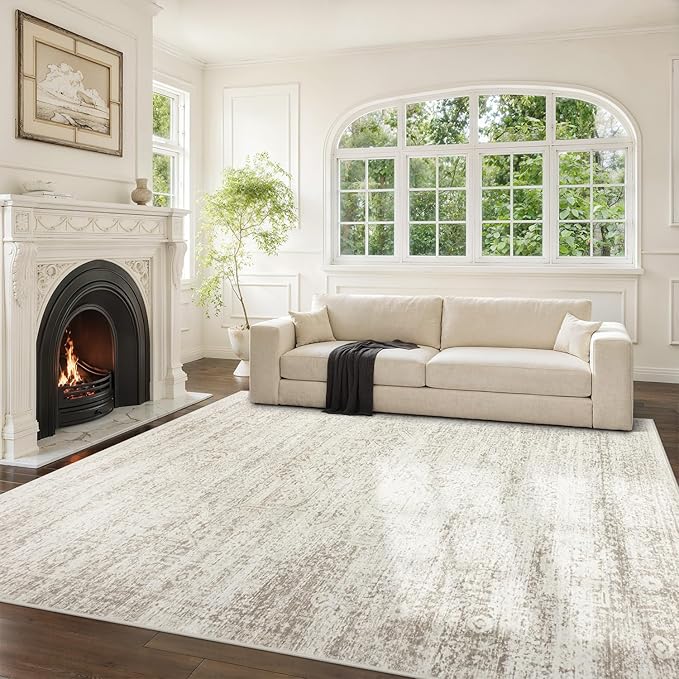 Washable Rugs 8x10 Area Rugs for Living Room,Ultra Soft Faux Wool Retro Rugs for Bedroom,Dining Room,Non Slip&Non-Shedding Low Pile Vintage Print Rug Indoor Large Carpets for Home Office Decor