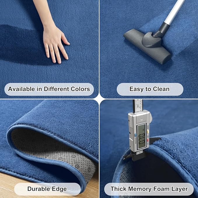 Amearea Large Modern Area Rugs for Bedroom Living Room, 8x10 Feet Blue Thickened Memory Foam Rug, Fluffy Indoor Washable Rugs Non Slip Minimalist Carpet for Boys Girls Dorm Nursery Room Decor