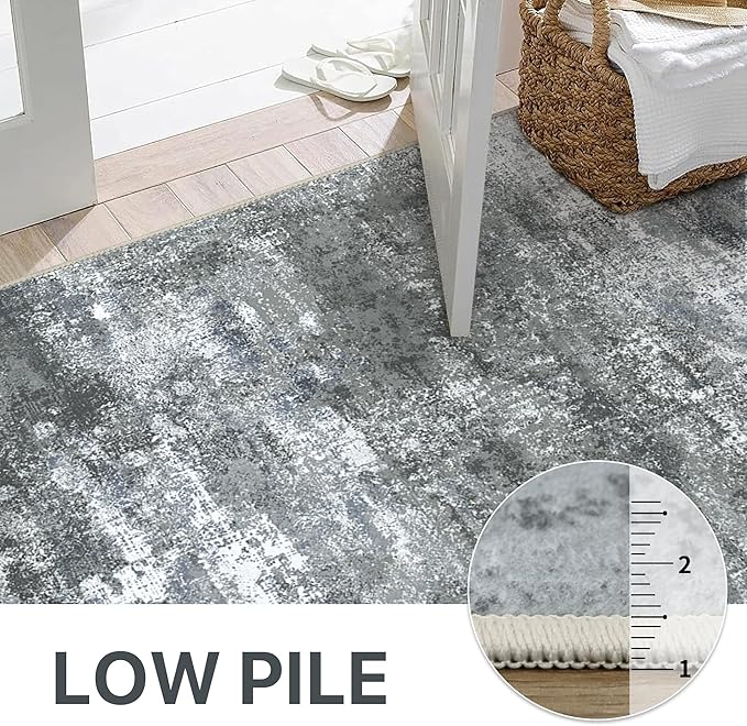 BEIMO Area Rugs 6x9 for Living Room Bedroom, Modern Abstract Machine Washable Rug, Large Soft Low Pile Floor Carpet with Non Slip Backing for Dining Room, Silver Grey