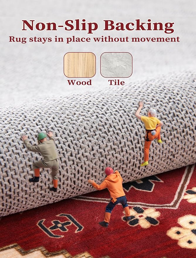 SERISSA Runner Rug for Hallways, 2'6"x8' Washable Non Slip Kitchen Runner Rug, Long Boho Rug Vintage Red Black Hallway Stair Ultra Soft Print Floor Carpet for Bedroom Bathroom Laundry Room