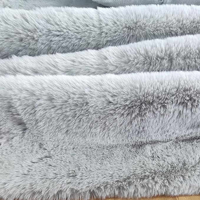 Ghouse Ultra Soft Faux Rabbit Fur Rug, Machine Washable Area Rugs for Bedroom Fluffy Rugs for Living Room, No-Shedding Carpet Sheepskin Runner Rugs Grey 2 x 8 Feet