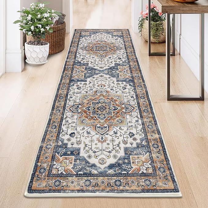 HEBE Hallway Runner Rug 2'x6' Washable Vintage Distressed Area Rugs Non Slip Laundry Rug Runner Boho Floor Carpet Runners for Hallways Entryway Laundry Room Kitchen Bathroom