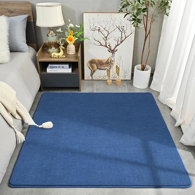 Amearea 4x4 Square Area Rugs for Bedroom Living Room, Modern Blue Thickened Memory Foam Rug, Fluffy Indoor Washable Rug Non Slip Minimalist Carpet for Entryway Kids Boys Girls Dorm Nursery Room Decor