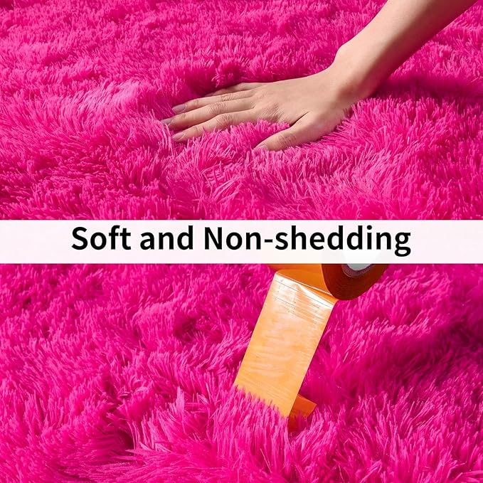 Soft Shag Runner Rugs for Girls Bedroom, 2x6 Hot Pink Fluffy Throw Area Rug Non Slip for Hallways Kids Bedside Dorm, Long Shaggy Furry Carpet for Nursery Living Room