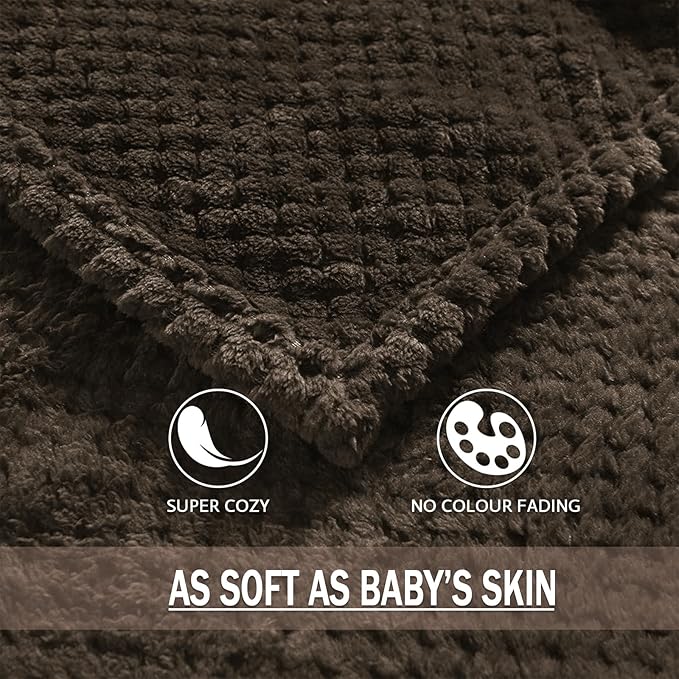 Exclusivo Mezcla Fleece Bed Blanket King Size, Super Soft and Warm Blankets for Couch, Sofa and Bed Waffle Textured, Cozy, Fuzzy and Lightweight (Coffee, 90x104 Inches)