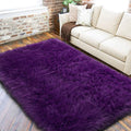 LOCHAS Soft Fluffy Faux Fur Rugs for Bedroom Bedside Rug 4x6, Washable Furry Area Rug Carpet for Living Room Dorm Floor, Durable Faux Throw Carpets, Purple