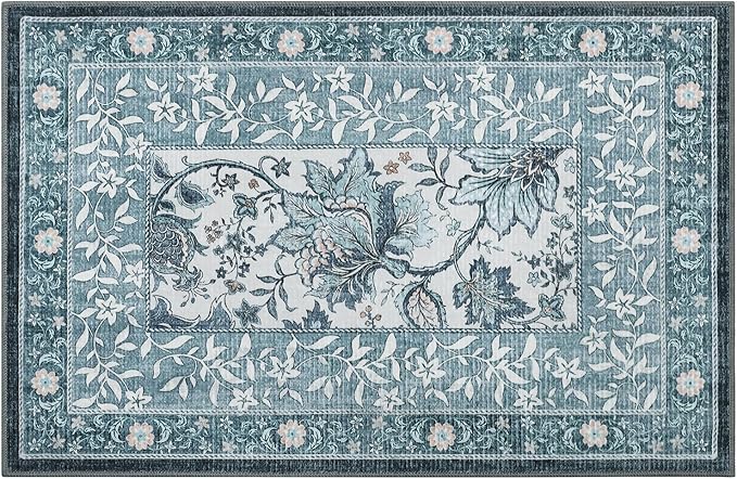GarveeHome Mist Blue 2x3 Door Mat Indoor Rugs for Entryway Provence Small Botanical Grove Cottagecore Washable Non-Slip Low-Pile Rug for Bedroom Kitchen Bathroom Entrance