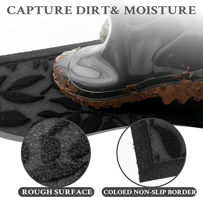Black Leaves Outdoor Indoor Entrance Doormats, Absorbent Durable Heavy Duty Welcome Front Door Mat,Thick Natural Rubber Back,Easy Clean Entryway Mat 23x35 Inch, Low Profile