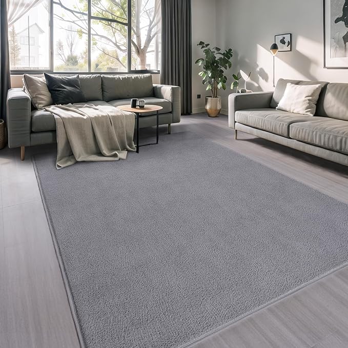 AROGAN Modern Shag Area Rug for Living Room, 5x7 Feet Washable Rugs for Bedroom, Indoor Floor Carpet, Plush Memory Foam Bedside Rug for Kids Girls Teens Low Pile Decor, Grey