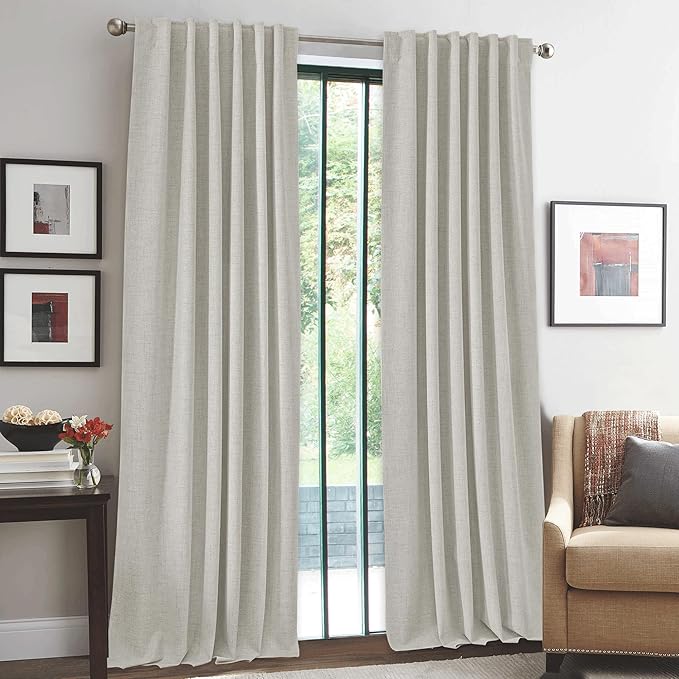 RYB HOME 100% Blackout Cream Curtains, Linen Texture Thermal Insulated Drapes for Bedroom/Living Room/Office/Nuesery, Privacy Farmhouse Full Blackout Window Treatment, W52xL96 Inch Long, 2 Panels