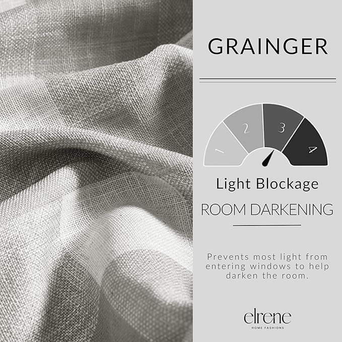 Elrene Home Fashions Farmhouse Living Grainger Buffalo-Check Blackout Window Curtain, Living Room and Bedroom Drape with Rod Pocket Tabs, 52" x 95", Grey, 1 Panel