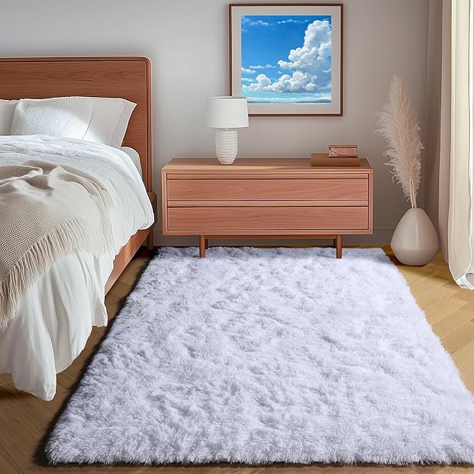 ONASAR White Area Rugs for Bedroom Living Room, Fluffy 4x6 Soft Shag Plush Bedside Rug, Indoor Floor Carpet for Nursery Kids Girls Boys Teen Baby Dorm Playroom Home Office Decor Aesthetic