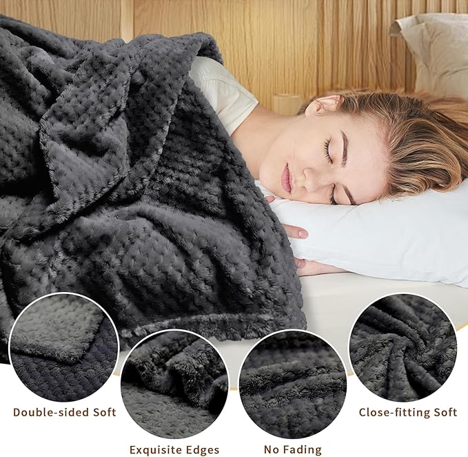 4 Pack Fleece Throw Blankets 50x60 Inches - Oeko-Tex Certified 100, 270 GSM Ultra Soft Plush for Bed, Couch and Cozy Gifts. 3D Waffle Texture, No Shedding No Pilling All Season (Black)