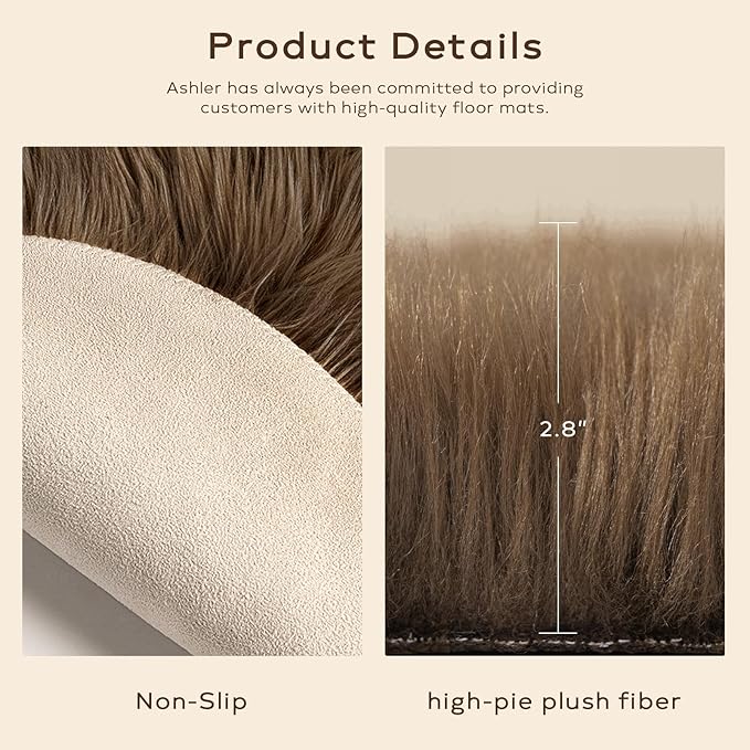 Ashler Faux Fur Rug, Fluffy Shaggy Area Rug Ultra Soft 2 x 6 Feet Sheepskin Fur Rug, Dark Coffee Fuzzy Rug Machine Washable Shag Rug, Nursery Decor Throw Rugs for Bedroom, Kids Room, Living Room