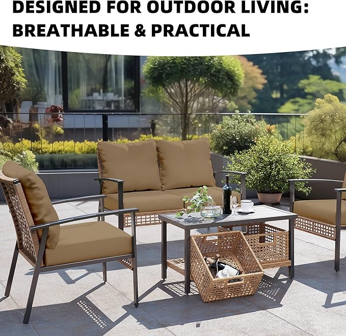 8Pcs Outdoor Cushion Covers, Patio Cushion Covers,Stretch Elastic Slipcovers, Replacement Washable & Reusable Furniture Protector for Patio Couch (Khaki,Cover Only)