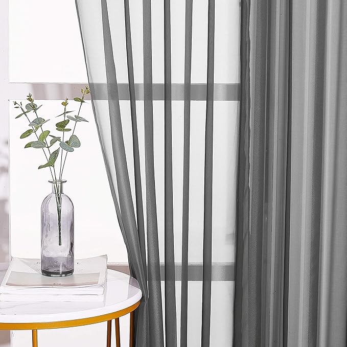 NICETOWN Transparent Sheer Curtains Panels - Voile Window Curtain Drapes with Grommet for Bedroom & Kitchen & Dining Room (54" W x 63" L, Dark Grey, 2 Panels)