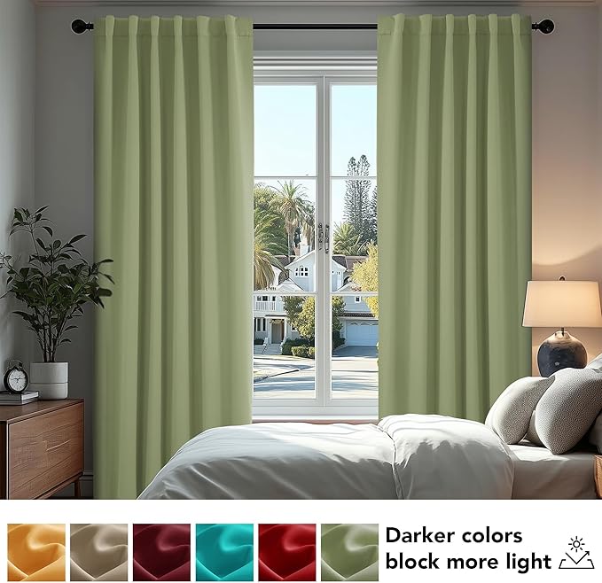 Deconovo Blackout Curtains, Thermal Insulated, W52 x L45 2 Panels, Back Tab, Machine Washable, Room-Darkening Drapes for Bedroom/Living Room Sage Green
