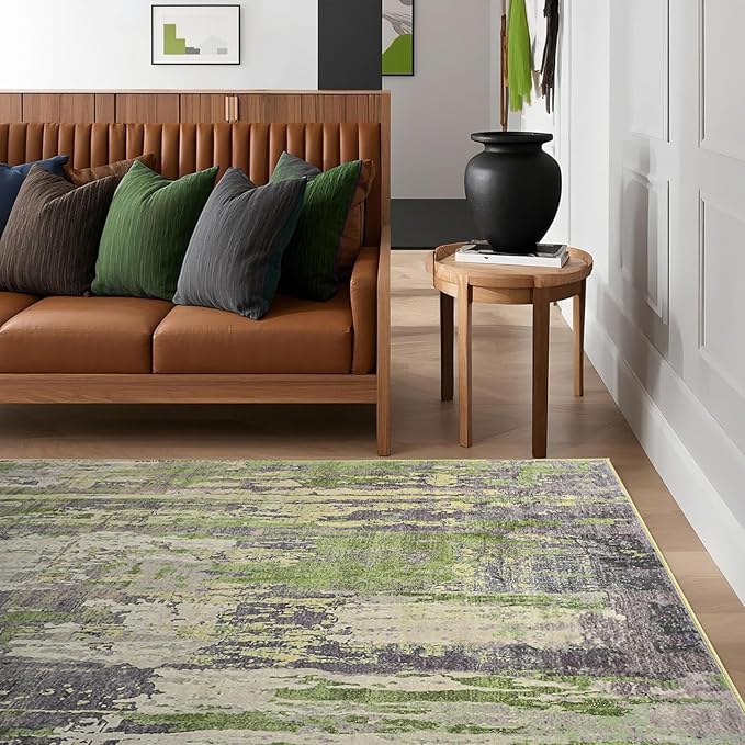 Toneed Abstract Area Rug Modern Washable Rug Soft Non Slip Rug Low Pile for Bedroom Living Room Dining Room Green 6x9 Feet