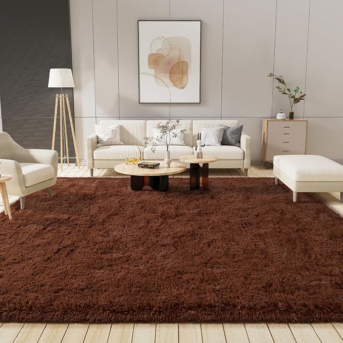 LOCHAS Ultra Soft Indoor Modern Area Rugs 9x12 Fluffy Living Room Carpets for Children Bedroom Home Decor Nursery Rug, Brown