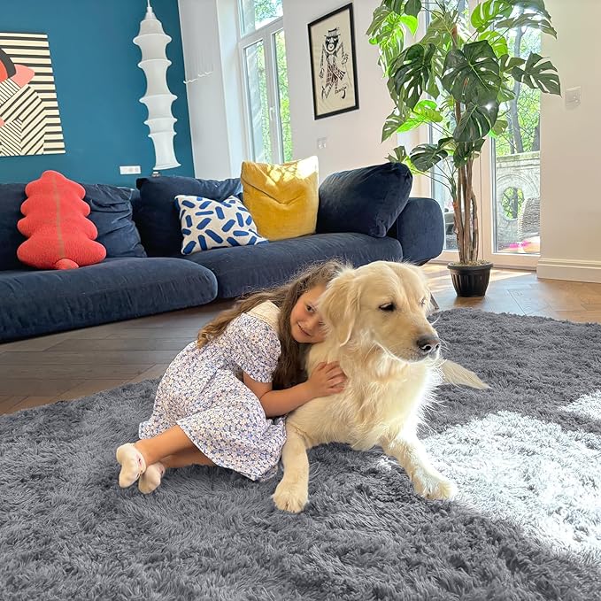 OLANLY 10x12 Machine Washable Large Area Rugs for Living Room, Bedroom, Soft Fluffy Shaggy Bedside Rug, Indoor Floor Carpet for Kids Girls and Boys, Dorms, Nursery, Home Decor Aesthetic, Light Grey