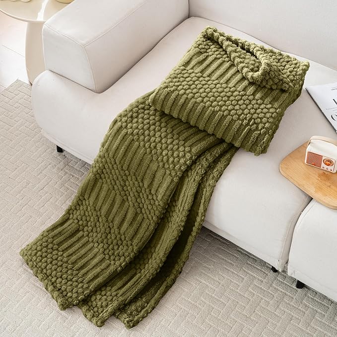 90x90 Inch Green Queen Large Blanket - Soft & Fluffy Fleece, Neutral Tan Color, Cute & Aesthetic, Perfect for Sofa, Couch, Bed, Living Room & Bedroom, All-Season Use, Plush & Cozy Decorative Blanket