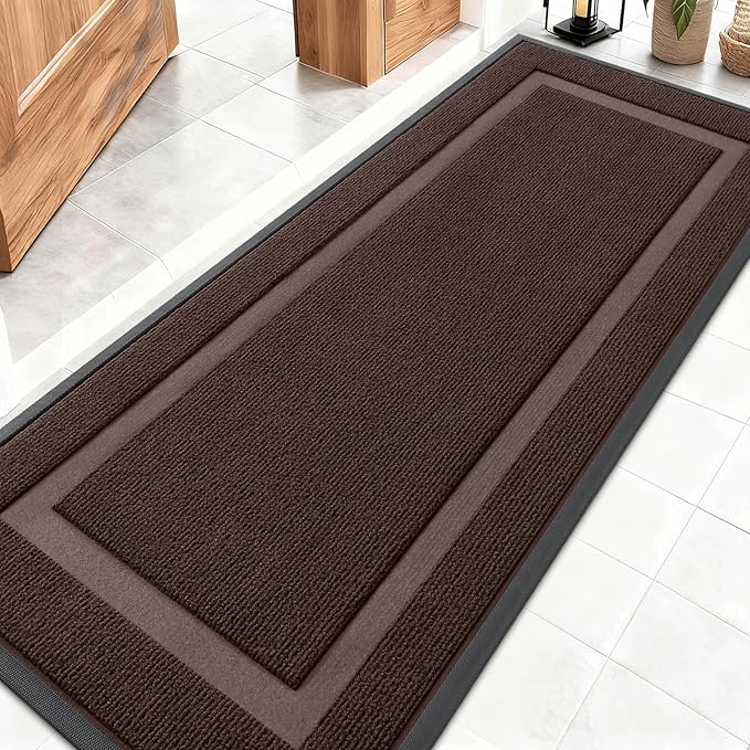 OLANLY Front Door Mat Indoor Outdoor Entrance, Waterproof All-Season, All-Weather Doormat, Sturdy Natural Rubber, Fade Resistant, Low Profile, Easy Clean Patio Porch Entryway Mat, 59x20, Dark Brown